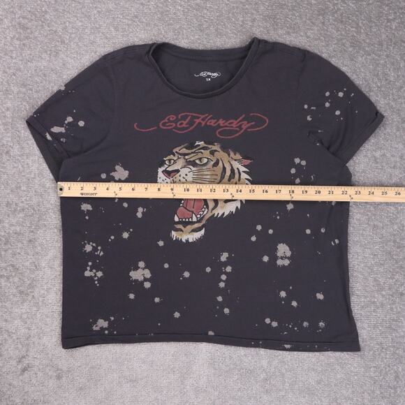 Vintage Ed Hardy Tiger Black Bleach Splash XL Short Sleeve Single Stitch T-Shirt - Picture 4 of 10